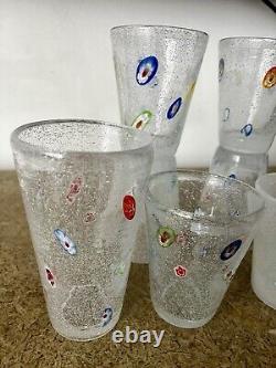 Millefiori Bubble Hand Blown Art Glass Drinking Tumbler Set Of 7