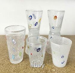 Millefiori Bubble Hand Blown Art Glass Drinking Tumbler Set Of 7