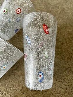 Millefiori Bubble Hand Blown Art Glass Drinking Tumbler Set Of 7