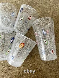 Millefiori Bubble Hand Blown Art Glass Drinking Tumbler Set Of 7