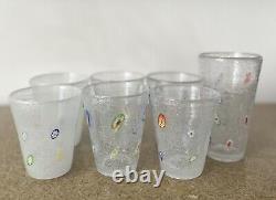 Millefiori Bubble Hand Blown Art Glass Drinking Tumbler Set Of 7