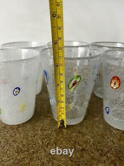 Millefiori Bubble Hand Blown Art Glass Drinking Tumbler Set Of 7