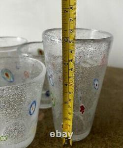 Millefiori Bubble Hand Blown Art Glass Drinking Tumbler Set Of 7