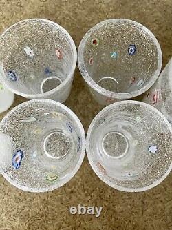 Millefiori Bubble Hand Blown Art Glass Drinking Tumbler Set Of 7