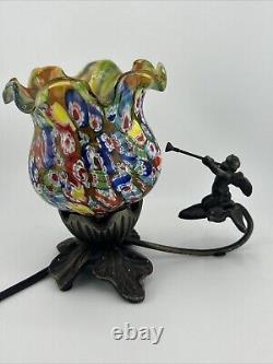 Millefiori Murano Hand Blown Art Glass Shade Table Lamp withMetal Base Unmarked