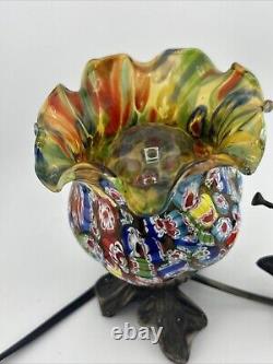 Millefiori Murano Hand Blown Art Glass Shade Table Lamp withMetal Base Unmarked