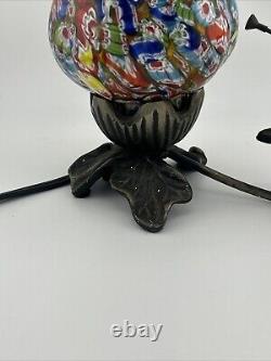 Millefiori Murano Hand Blown Art Glass Shade Table Lamp withMetal Base Unmarked