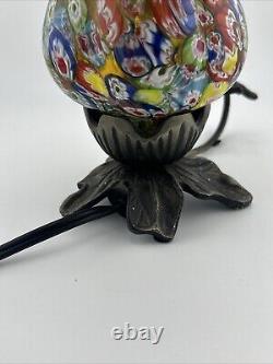 Millefiori Murano Hand Blown Art Glass Shade Table Lamp withMetal Base Unmarked