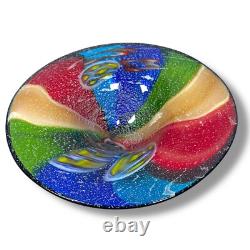 Millefiori Murano Hand Blown Italian Art Glass Large Centerpiece Bowl Rainbow
