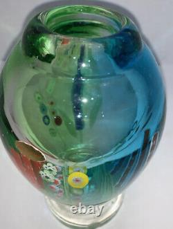 Millefiori Vase Murano Italy Hand-Blown Multicolored Art Blue Green Glass 7.5
