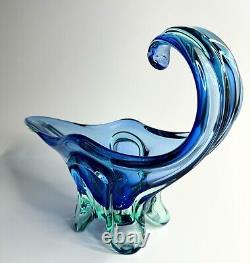Modern Blue Green Large Decorative Hand Blown Murano Glass Bowl VIDEO