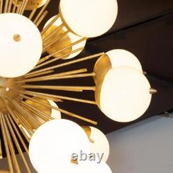 Modernist Hand Blown Murano Frosted Glass and Brushed Brass Sputnik Chandelier