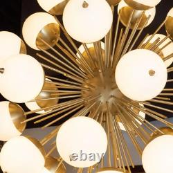 Modernist Hand Blown Murano Frosted Glass and Brushed Brass Sputnik Chandelier
