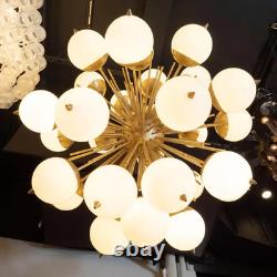 Modernist Hand Blown Murano Frosted Glass and Brushed Brass Sputnik Chandelier