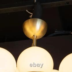 Modernist Hand Blown Murano Frosted Glass and Brushed Brass Sputnik Chandelier