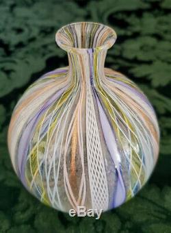 Muarno Salviati Artisti Barovier Venetian Silver Leaf Ribbon Art Glass Vase Rare