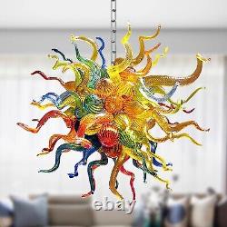 Multicolor Blown Glass Art Chandelier Modern Sputnik Light Fixture for Home