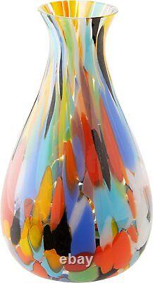 Multicolor Confetti Hand Blown Murano Style Art Glass Vase Carnival Color