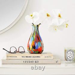 Multicolor Confetti Hand Blown Murano Style Art Glass Vase Carnival Color