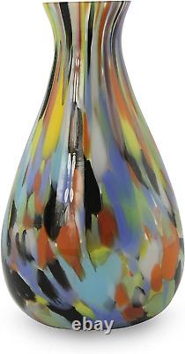 Multicolor Confetti Hand Blown Murano Style Art Glass Vase, Carnival Colors