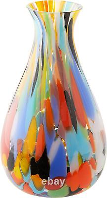 Multicolor Confetti Hand Blown Murano Style Art Glass Vase, Carnival Colors