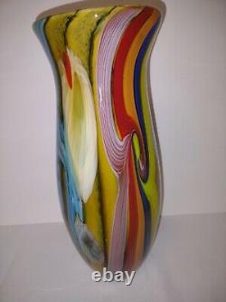 Multicolor Murano Art Glass Hand Blown Large 15 Swirl Flower Vase Poland Europe