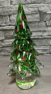 Murano 12 Clear Red Green Hand Blown Art Glass Christmas Tree Figurine Decor