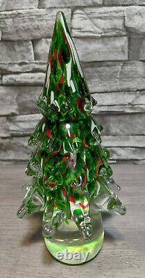 Murano 12 Clear Red Green Hand Blown Art Glass Christmas Tree Figurine Decor
