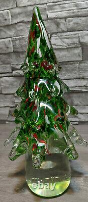 Murano 12 Clear Red Green Hand Blown Art Glass Christmas Tree Figurine Decor