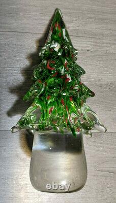 Murano 12 Clear Red Green Hand Blown Art Glass Christmas Tree Figurine Decor