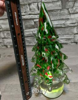 Murano 12 Clear Red Green Hand Blown Art Glass Christmas Tree Figurine Decor