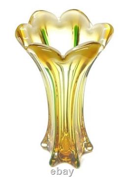 Murano 12 Glass Vase Hand Blown Green Stripe Pontil Mark Beautiful Vintage