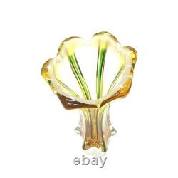 Murano 12 Glass Vase Hand Blown Green Stripe Pontil Mark Beautiful Vintage