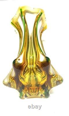 Murano 12 Glass Vase Hand Blown Green Stripe Pontil Mark Beautiful Vintage