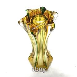 Murano 12 Glass Vase Hand Blown Green Stripe Pontil Mark Beautiful Vintage