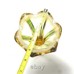 Murano 12 Glass Vase Hand Blown Green Stripe Pontil Mark Beautiful Vintage