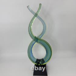 Murano 13 Dual Twist Figure 8 Blue Green & Yellow Art Glass Sculpture Abstract