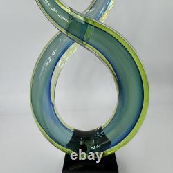 Murano 13 Dual Twist Figure 8 Blue Green & Yellow Art Glass Sculpture Abstract