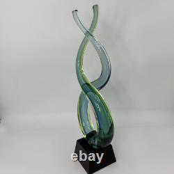 Murano 13 Dual Twist Figure 8 Blue Green & Yellow Art Glass Sculpture Abstract