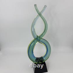 Murano 13 Dual Twist Figure 8 Blue Green & Yellow Art Glass Sculpture Abstract