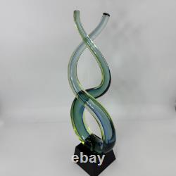 Murano 13 Dual Twist Figure 8 Blue Green & Yellow Art Glass Sculpture Abstract