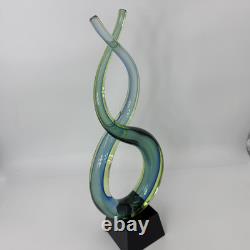 Murano 13 Dual Twist Figure 8 Blue Green & Yellow Art Glass Sculpture Abstract