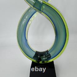 Murano 13 Dual Twist Figure 8 Blue Green & Yellow Art Glass Sculpture Abstract