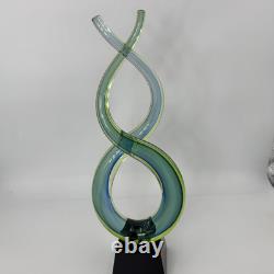 Murano 13 Dual Twist Figure 8 Blue Green & Yellow Art Glass Sculpture Abstract