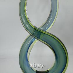 Murano 13 Dual Twist Figure 8 Blue Green & Yellow Art Glass Sculpture Abstract