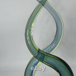 Murano 13 Dual Twist Figure 8 Blue Green & Yellow Art Glass Sculpture Abstract