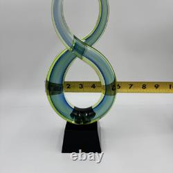 Murano 13 Dual Twist Figure 8 Blue Green & Yellow Art Glass Sculpture Abstract