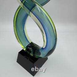 Murano 13 Dual Twist Figure 8 Blue Green & Yellow Art Glass Sculpture Abstract