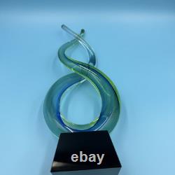 Murano 13 Dual Twist Figure 8 Blue Green & Yellow Art Glass Sculpture Abstract