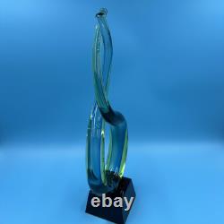 Murano 13 Dual Twist Figure 8 Blue Green & Yellow Art Glass Sculpture Abstract